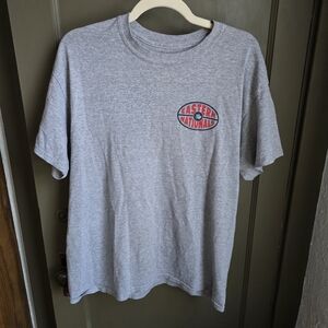 Gildan Gray Men's T-Shirt with Red and Blue Logo